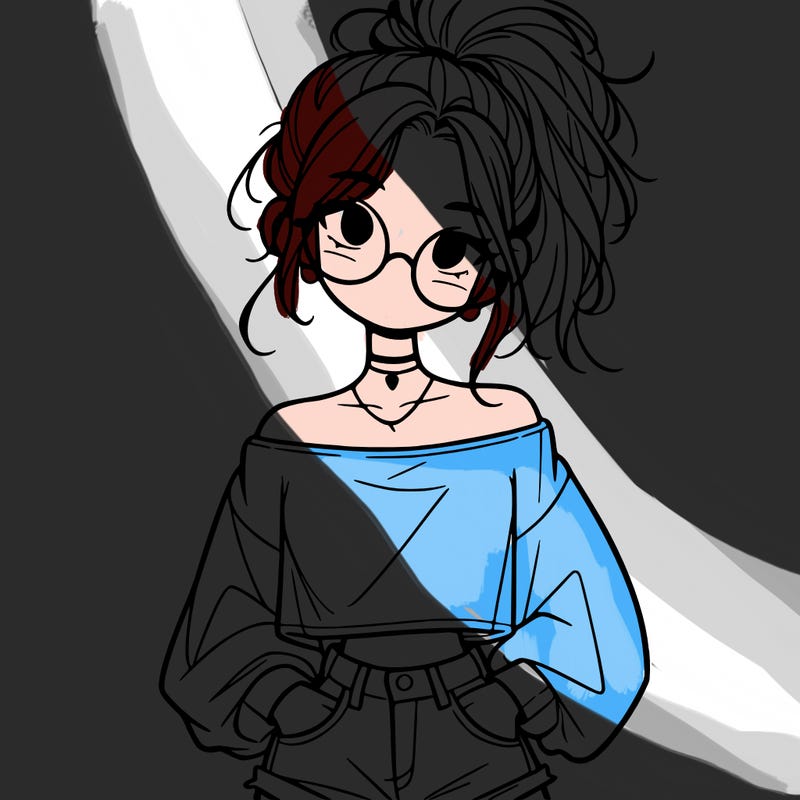 girl with a messy ponytail glasses a baggy crop top and jean shorts