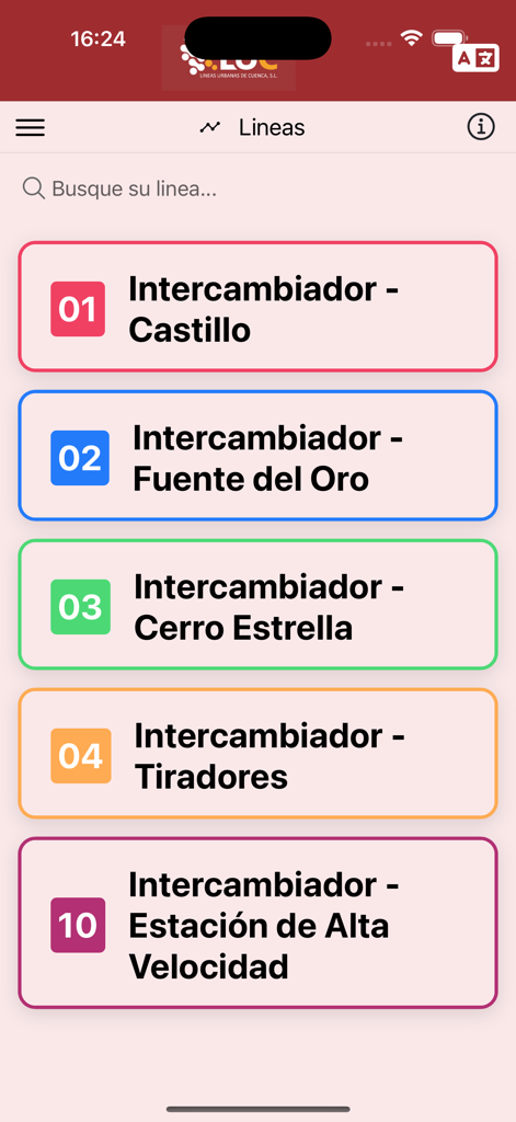 Lineas Urbanas Cuenca - List of urban bus lines and routes in the Lineas Urbanas Cuenca mobile app