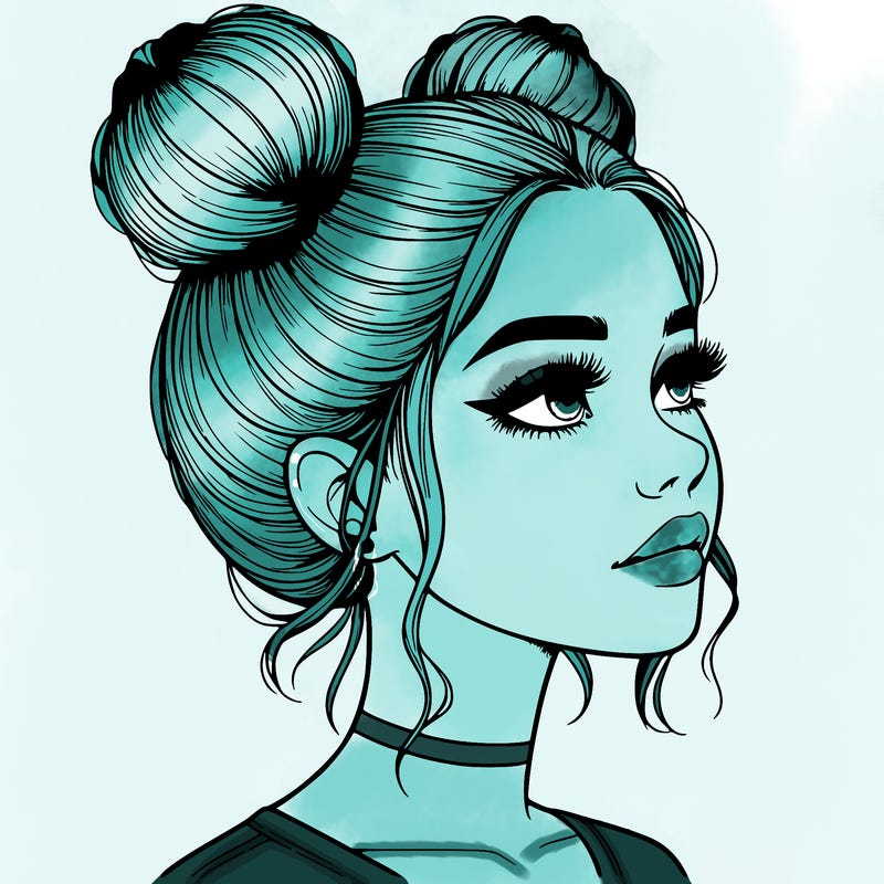 realistic girl with buns on the top of her head