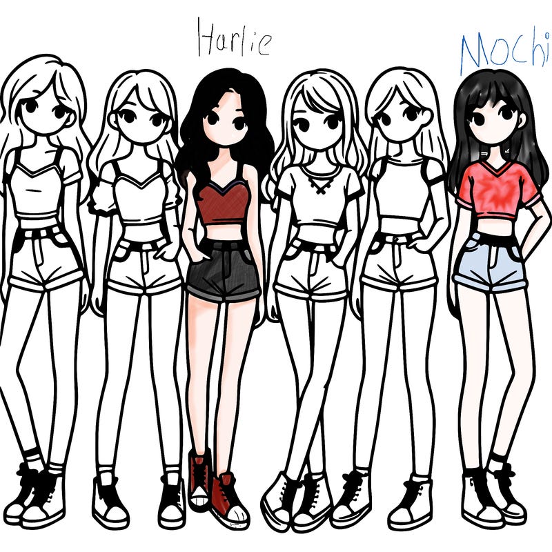 a group of girls wearing crop tops and shorts