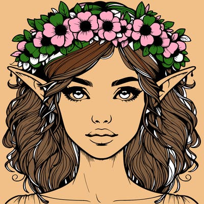 realistic female elf with flower crown