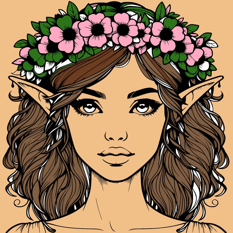 realistic female elf with flower crown
