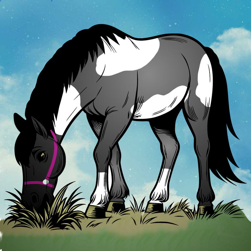 realistic horse eating grass