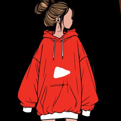 realistic girl with a oversized sweatshirt on and a bun