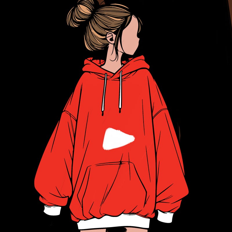 realistic girl with a oversized sweatshirt on and a bun