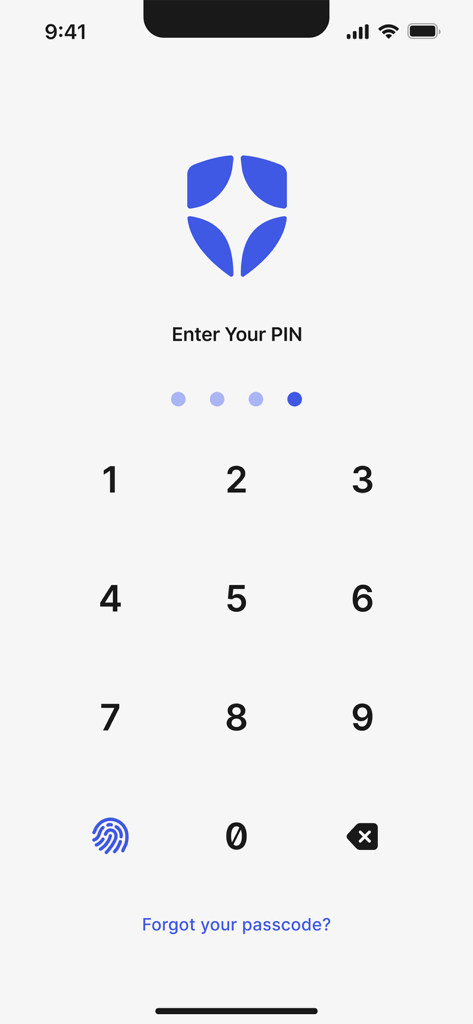 Auth0 Guardian - Auth0 Guardian app interface showing a secure PIN entry screen with a numeric keypad and biometric login icon