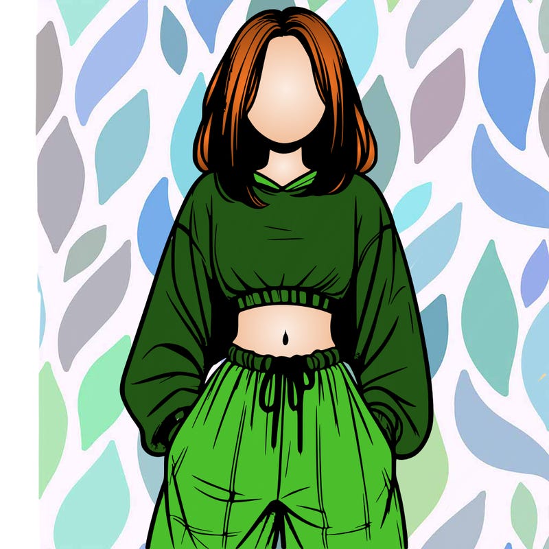 realistic girl faceless with baggy pants and a crop top