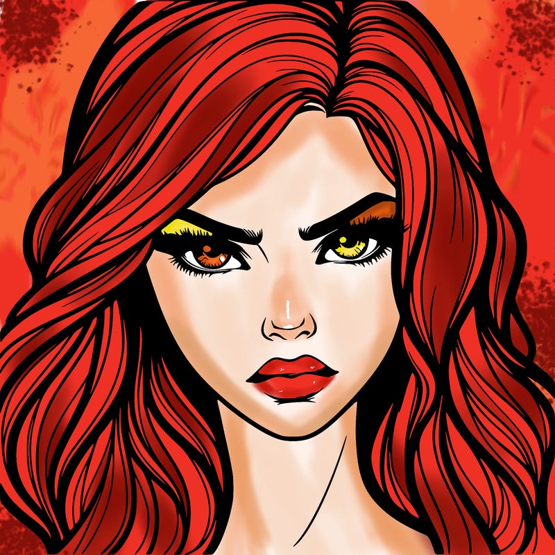 beautiful realistic girl with siren eyes and is intimidating