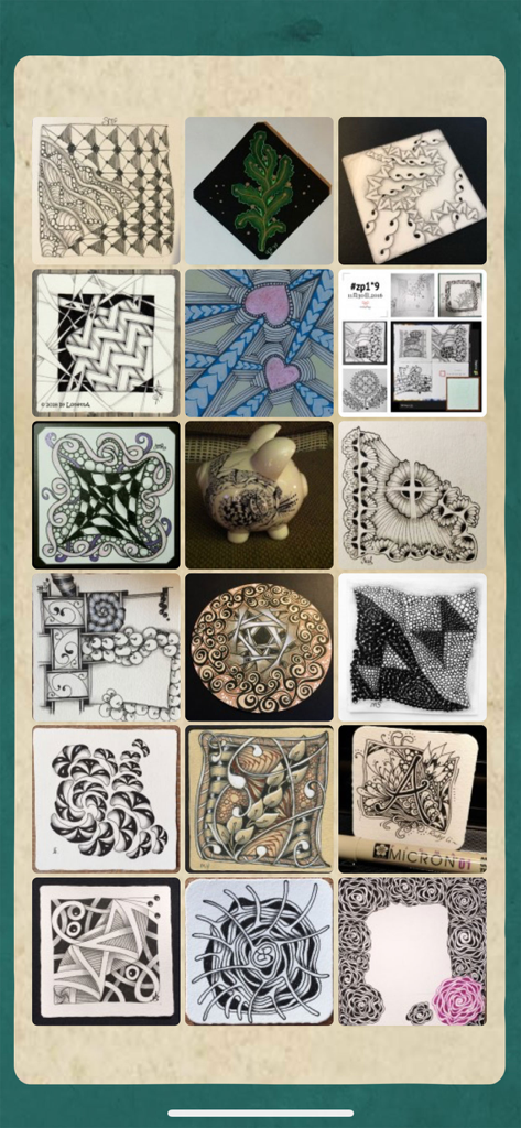 Zentangle Mosaic - A mosaic grid display of various hand drawn Zentangle art tiles created by the community