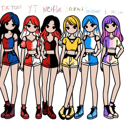 a group of girls wearing crop tops and shorts