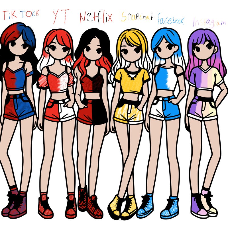 a group of girls wearing crop tops and shorts