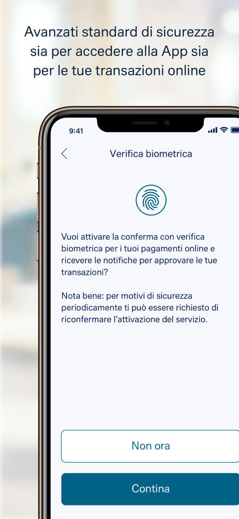DB Le Mie Carte - Biometric verification setup screen in the Deutsche Bank app for secure online transactions