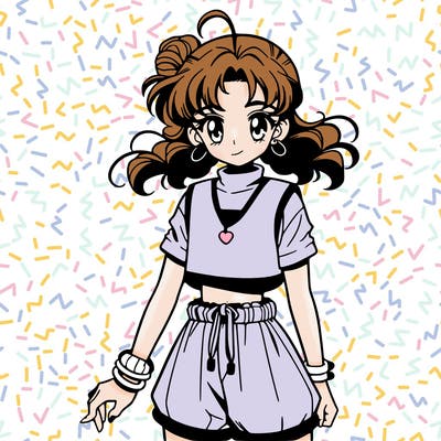 anime girl in a crop top and shorts