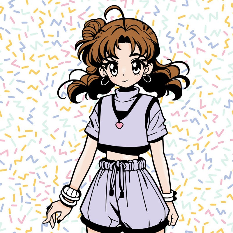 anime girl in a crop top and shorts