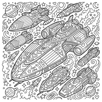 Explore the cosmos and celebrate diversity with this intricate coloring page featuring spaceships adorned with Pride-themed symbols. Designed for teens, it combines interstellar adventure with powerful messages of love and inclusion.
