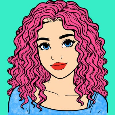 realistic, teenage girl with curly hair