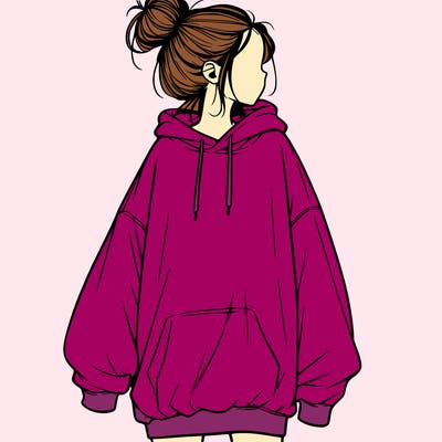 realistic girl with a oversized sweatshirt on and a bun