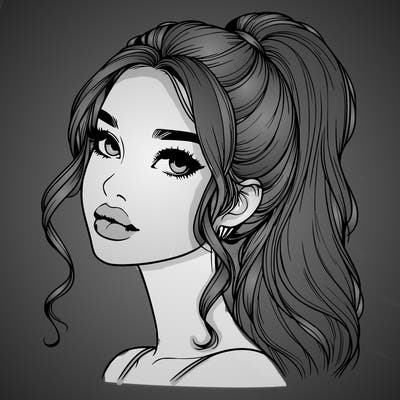 realistic girl with a ponytail on her hair and lips