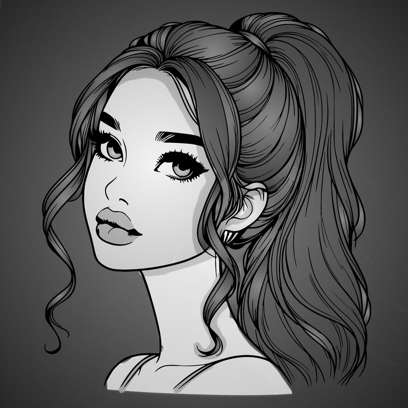 realistic girl with a ponytail on her hair and lips