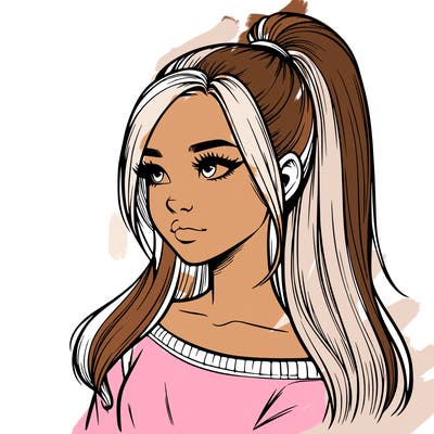 realistic girl with a high ponytail