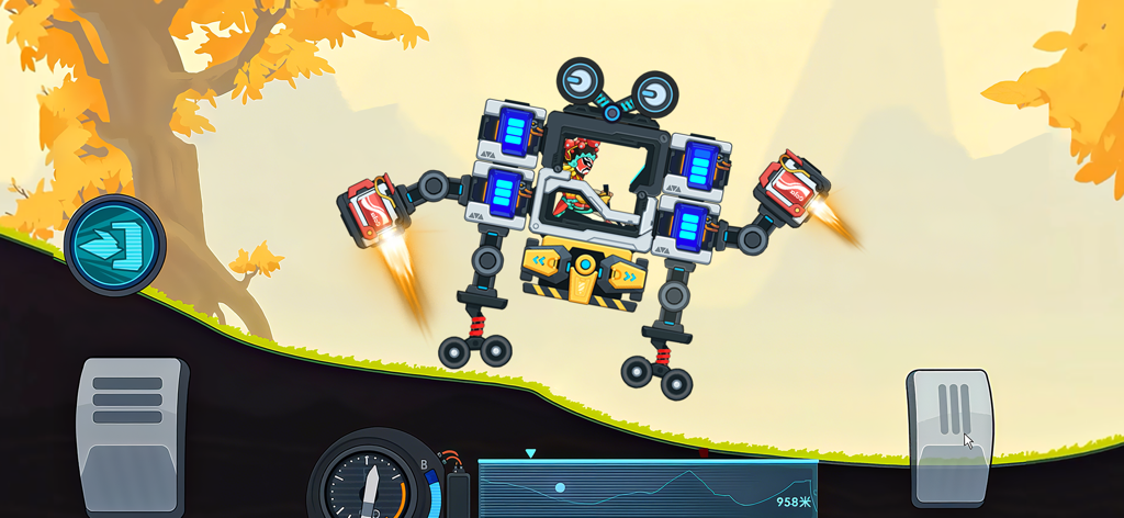 Battle Climb Racing - A custom built robotic vehicle with jet boosters and batteries racing on a grassy hill