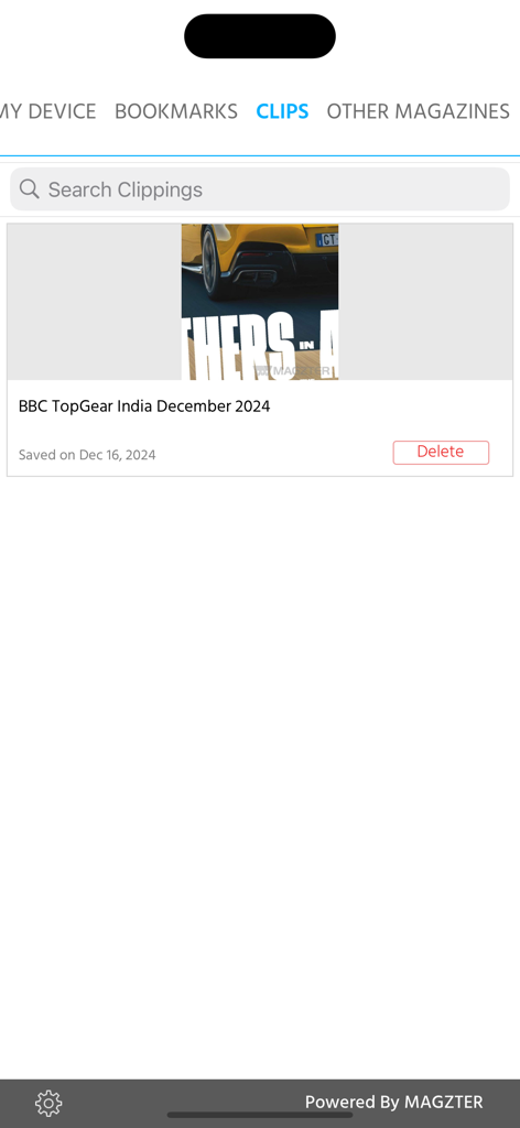 BBC TopGear India - User clippings interface in the BBC Top Gear India magazine app