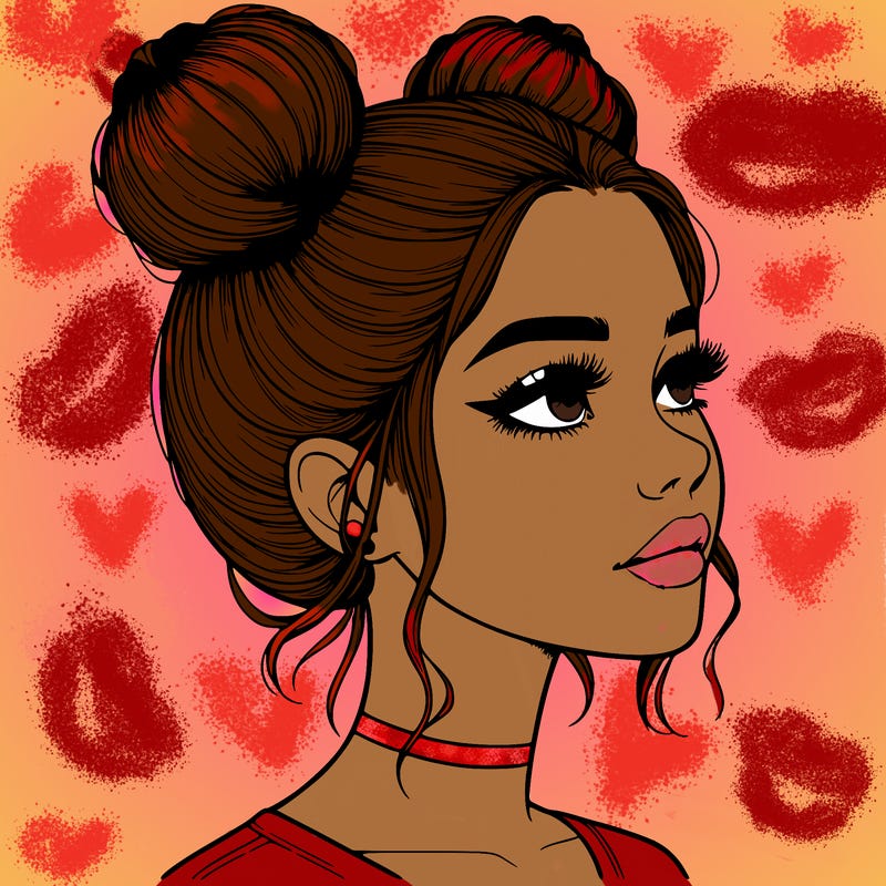 realistic girl with buns on the top of her head
