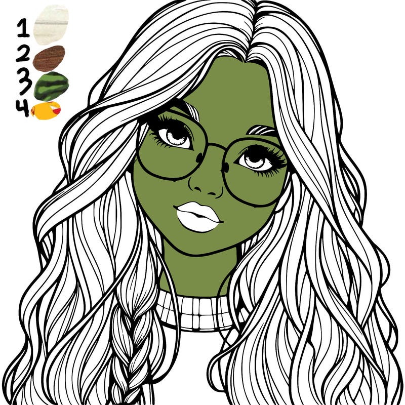 girl with long hair and freckles and glasses realistic