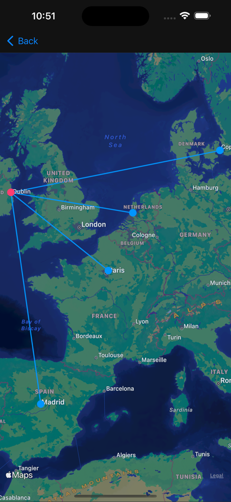 MyFlight.life - Interactive flight route map showing travel paths across Europe in the MyFlight.life app