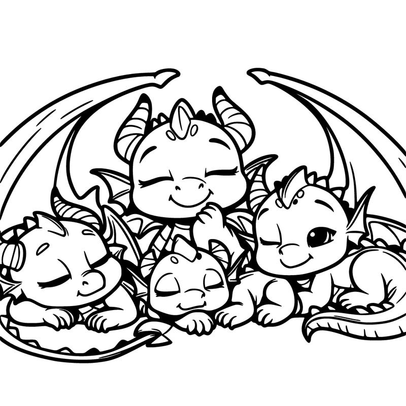 a family of baby dragons that are sleeping