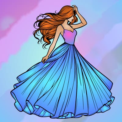 realistic woman with dress flowing in the wind