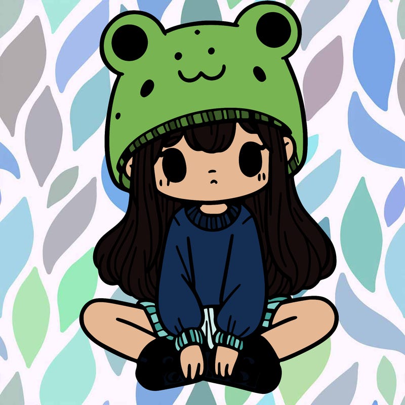 a girl wearing a frog hat and some frog socks