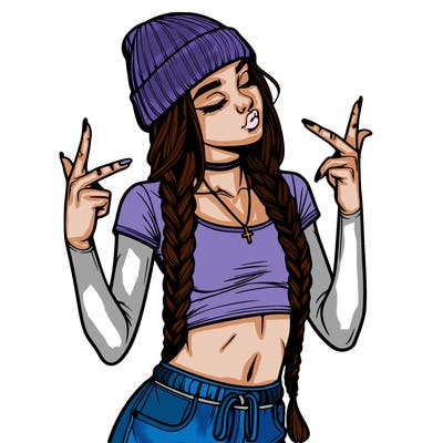 realistic teenage girl with braids and a beanie and crop top doing 🫶🏼