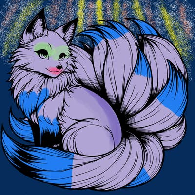 realistic detailed 9 tailed anime fox