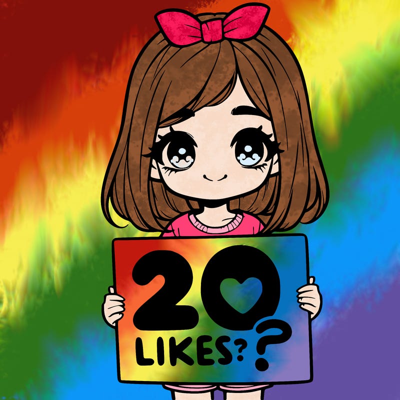 cute realistic girl holding a sign that says 20 likes?