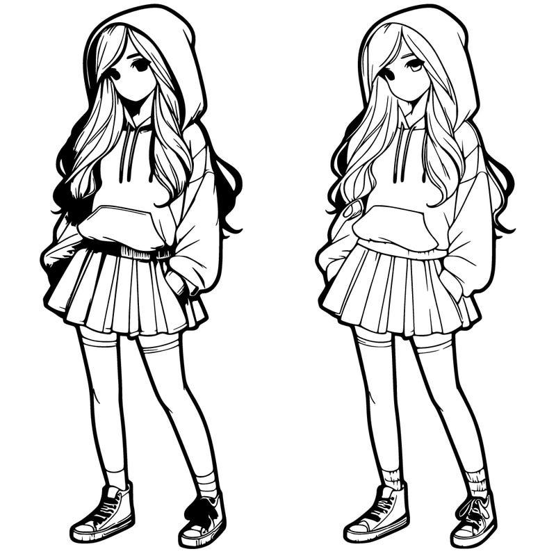 girl with hoodie and skirt realistic