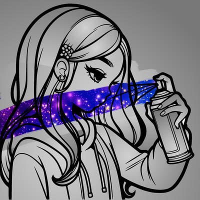 a realistic girl spray painting