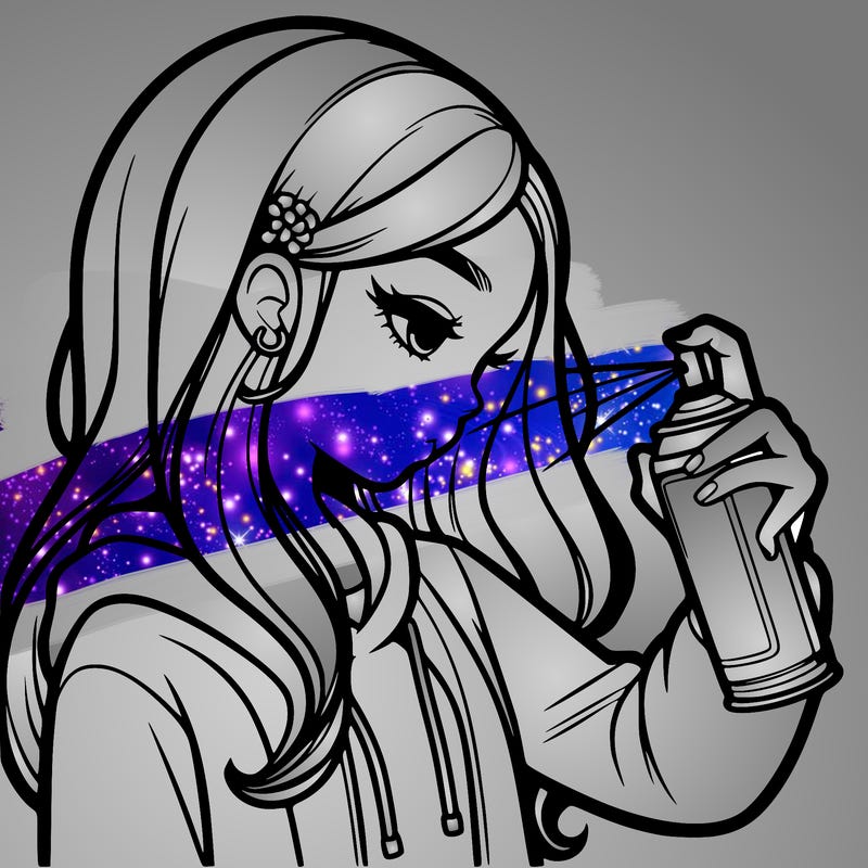 a realistic girl spray painting
