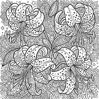 Immerse yourself in the captivating beauty of Tiger Lilies, reimagined through the calming art of Zentangle. This intricate design offers a perfect escape into a world of detailed patterns and natural elegance, ready for your creative touch.