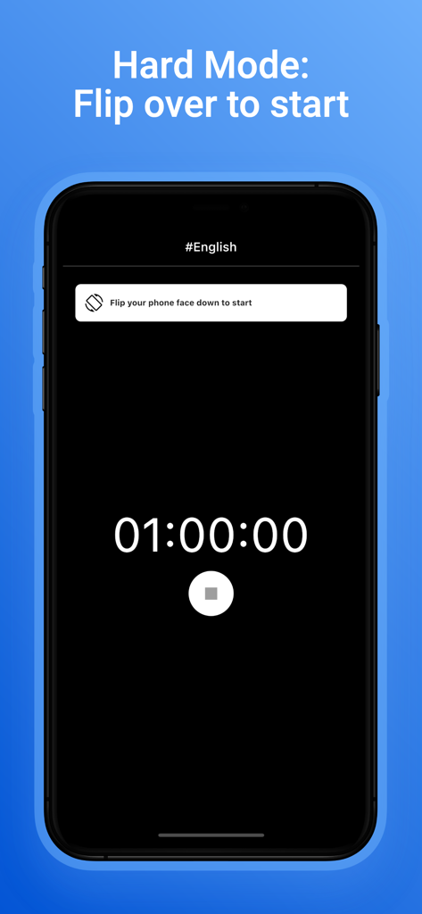 Focusi: Study Timer - Focusi app screenshot displaying the Hard Mode feature which requires users to flip their phone face down to start a one hour study timer.