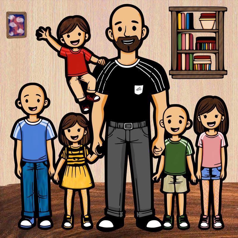 bald dad and 5 children