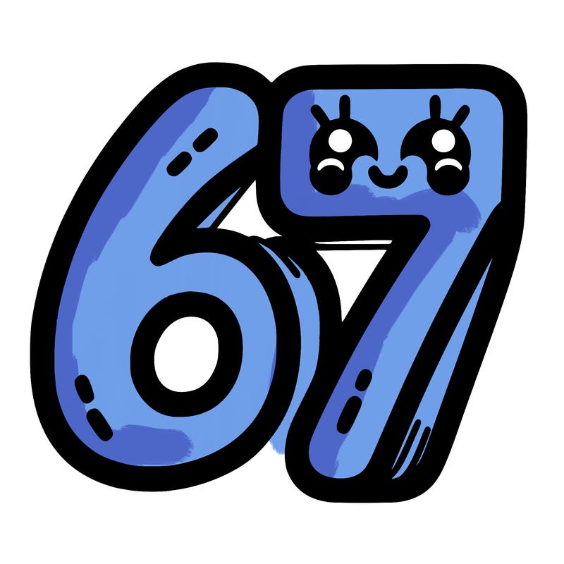 the numbers 67