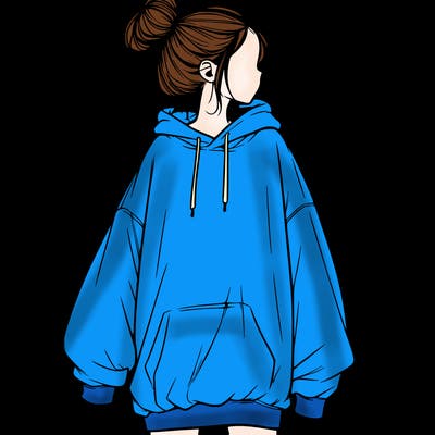 realistic girl with a oversized sweatshirt on and a bun