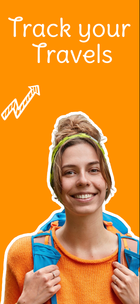 Nomad: Smart Travel Assistant - A smiling woman with a backpack and the text Track your Travels