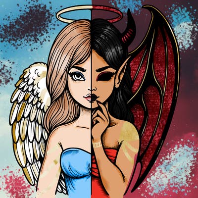 realistic angel half demon