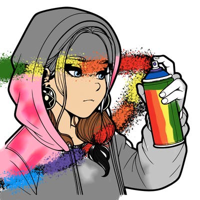 a realistic girl, spray painting