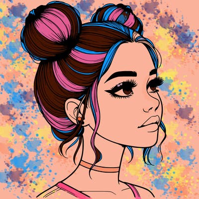 realistic girl with buns on the top of her head