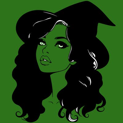 realistic witch girl with wavy hair and lips