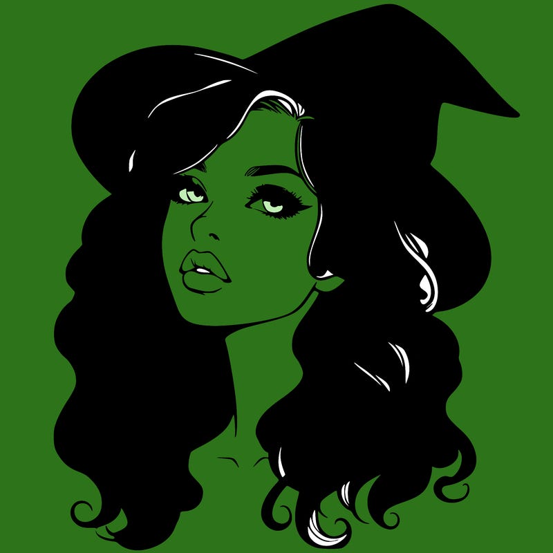 realistic witch girl with wavy hair and lips
