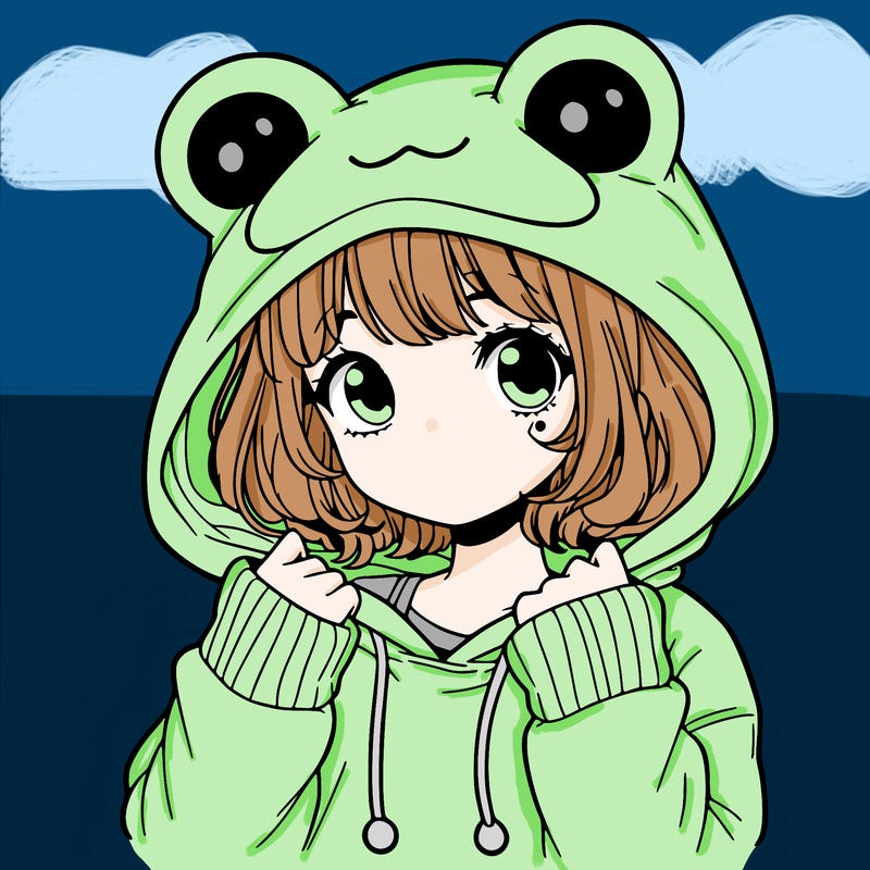a cute teenage girl wearing a frog hoodie